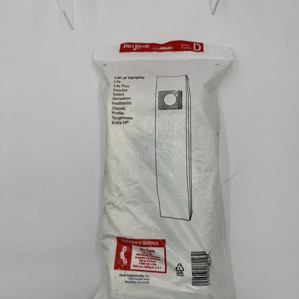 1 DIRT‎ DEVIL Type D Vacuum Cleaner Bags Vintage 1996 For Upright Vacuum